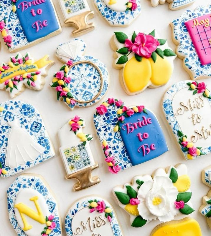 Decorated hens biscuits with Bride to Be icing
