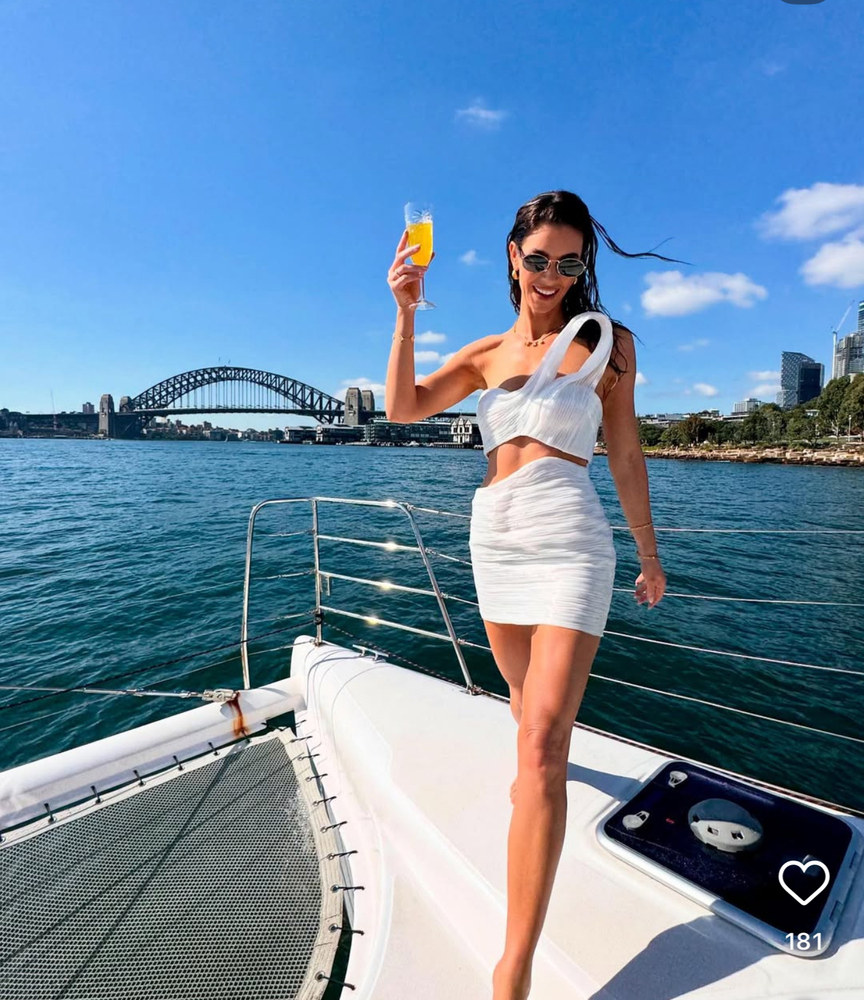 Brittany Hockley on Sydney Harbour at her hens