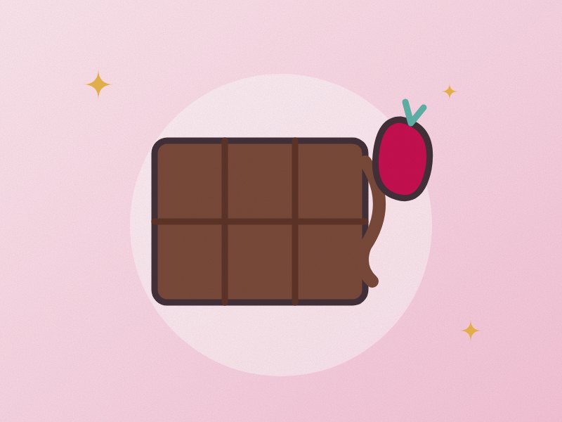 Illustration: a bar of chocolate with a chocolate-dipped strawberry