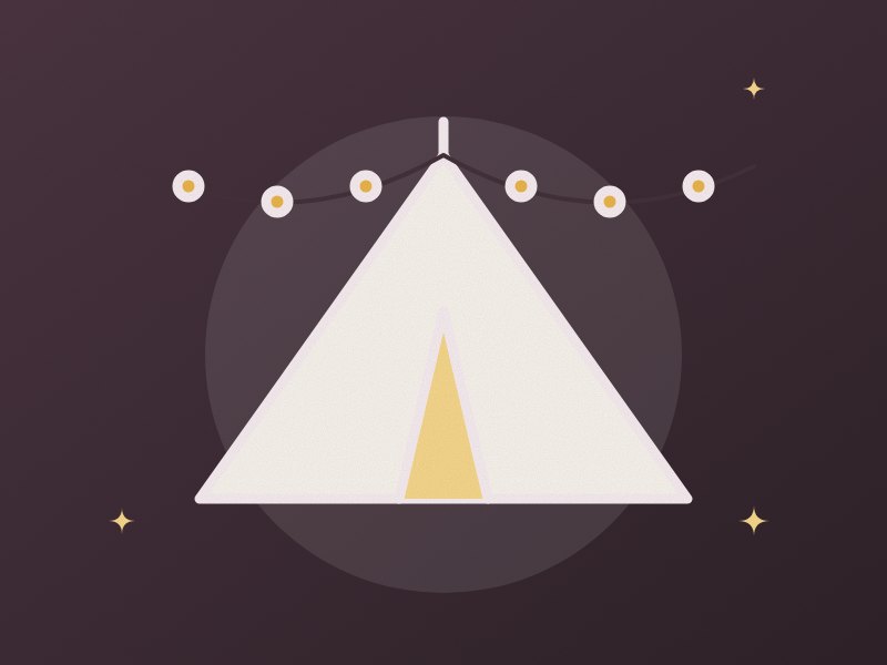 Illustration: a bell tent under festoon lights