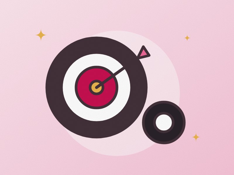Illustration: a dartboard with a dart and a pool ball