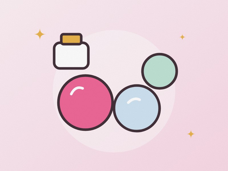 Illustration: bath bombs and a jar of skincare