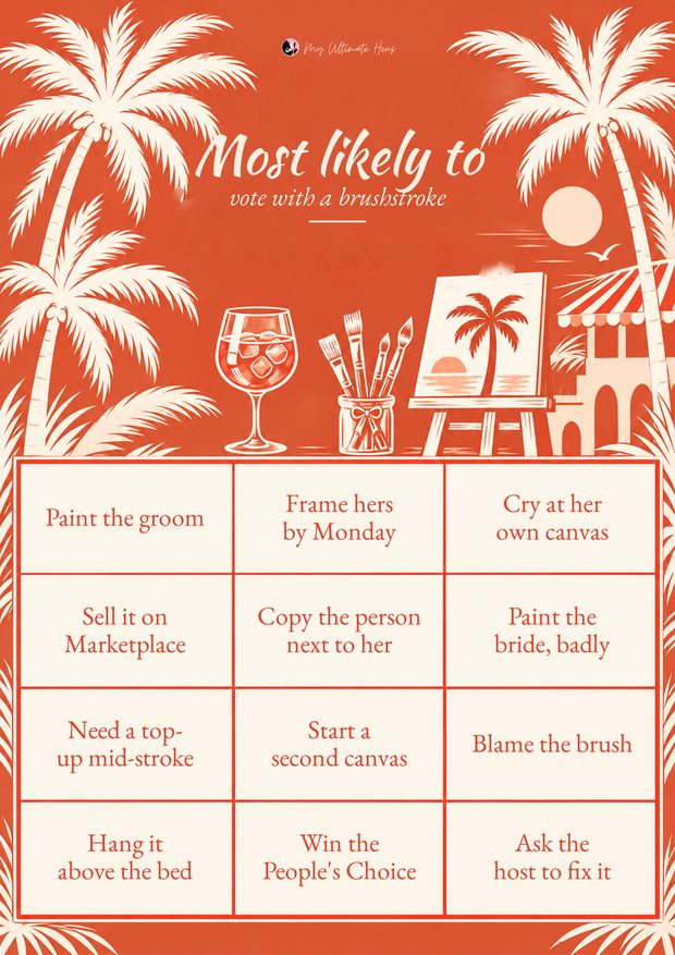 Most likely to game board, cream palms on terracotta