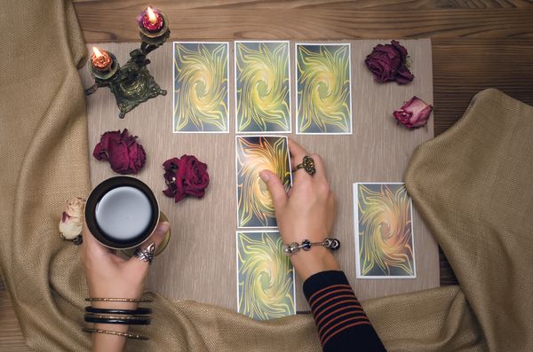 A tarot card deck laid out with amazing artwork
