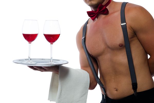 topless waiter with charm ready to take those selfies