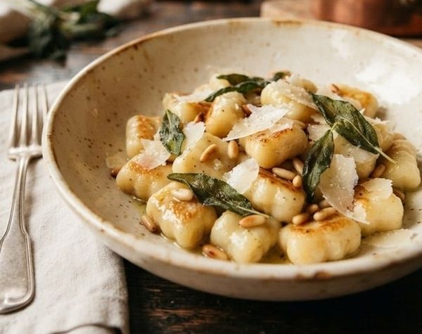 A bowl of freshly made gnocchi ready to eat